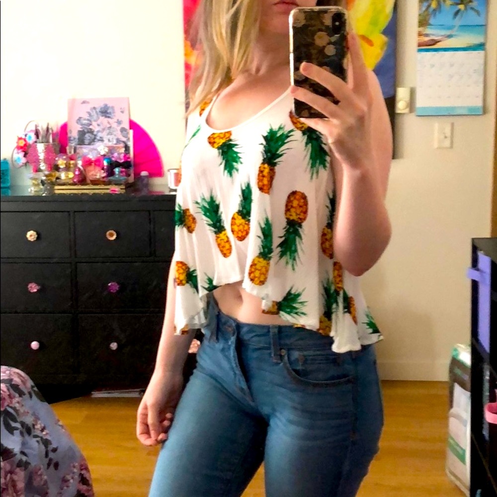 Blue Rain • Flowy Textured Pineapple Crop Trapeze Tank Top - Picture 2 of 8